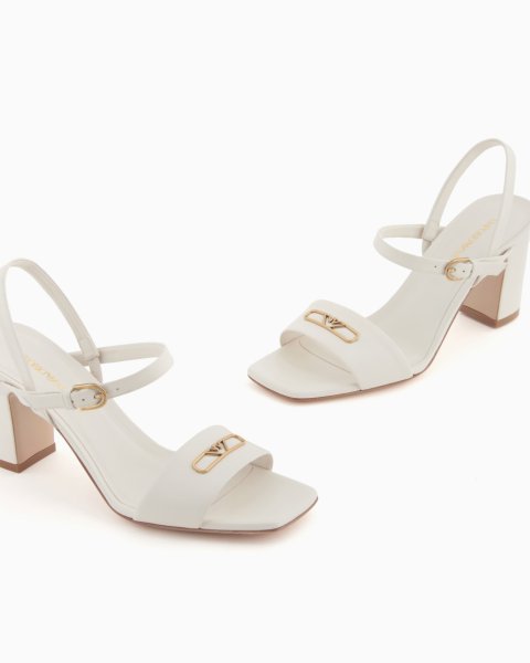 Buy Nappa Leather Heeled Sandals with Eagle Plate
