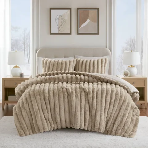 Buy Jasmine 3-Piece Ultrasoft Faux Fur Ribbed Comforter Set