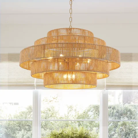 Buy 12-Light Dimmable Hand-Woven Rattan Tiered Chandelier Online