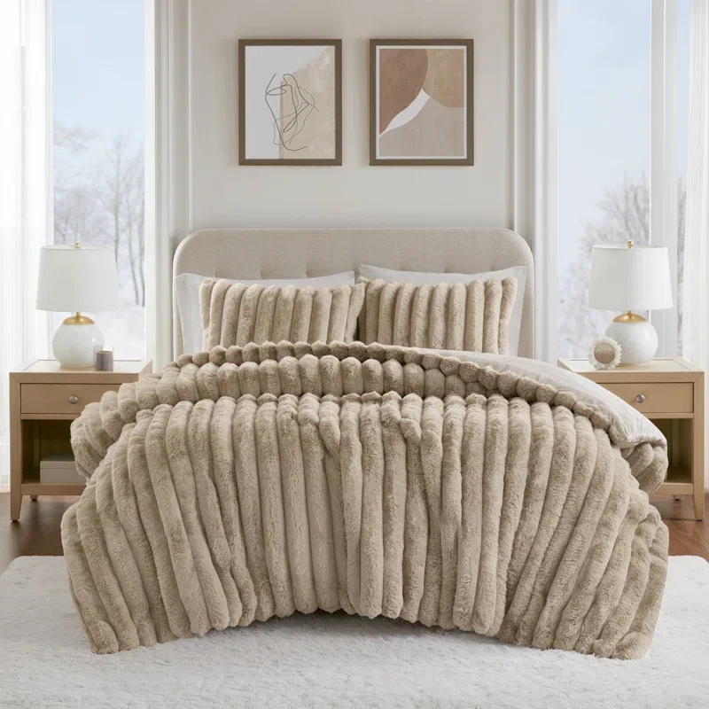 Buy Jasmine 3-Piece Ultrasoft Faux Fur Ribbed Comforter Set