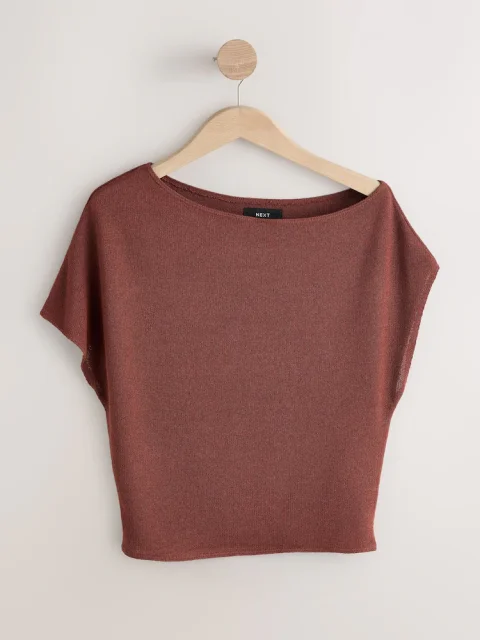 Buy Chocolate Brown Slouch Sheerknit Drape Top - Elegant