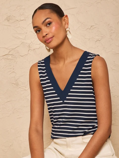 Buy Love & Roses Stripe Chiffon Trim V-Neck Jersey Vest