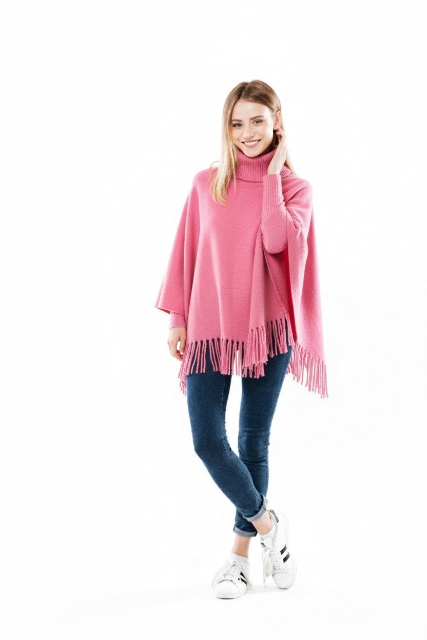 Buy Winter Fleece Poncho for Girls - High-Neck & Tassels