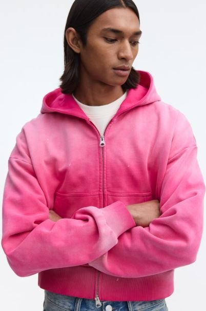 Men's H&M Dark Pink Oversized Hooded Jacket | Casual Comfort Zip Up