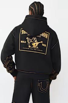 True Religion Rodeo Big T Boxy Zip Hoodie | Men's Outdoor Fitness Layer