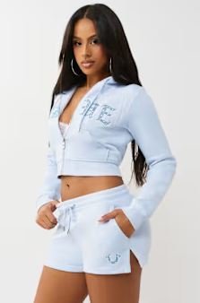 Crystal Embroidered Shrunken Zip Hoodie | Anxiety Relief Comfort Wear