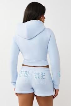 Crystal Embroidered Shrunken Zip Hoodie | Anxiety Relief Comfort Wear