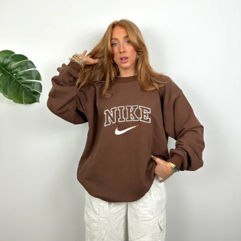 Buy Nike Brown Embroidered Sweatshirt (M) - Authentic