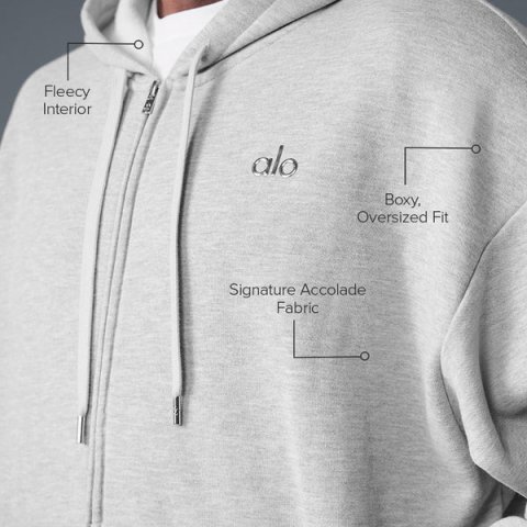 Accolade Full Zip Hoodie - Athletic Heather Grey | Alo Yoga Essential