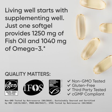 Sports Research Omega-3 Fish Oil 1250 | Triple Strength Sustainable EPA/DHA