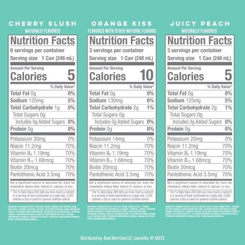 Alani Nu VARIETY PACK (CHERRY SLUSH, JUICY PEACH, ORANGE KISS), Low Calorie Energy Drinks, 100mg Caffeine, Biotin, B Vitamins, Zero Sugar, 10 Calories or Less, 8 Fl Oz Cans, 12 Pack
